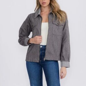 Hem & Thread Charcoal Stripe Long Sleeve Zipper Close Front Jacket